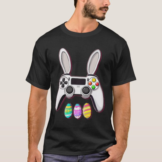 Video Game Bunny Eggs Controller Easter Day Gaming T-Shirt (Front)
