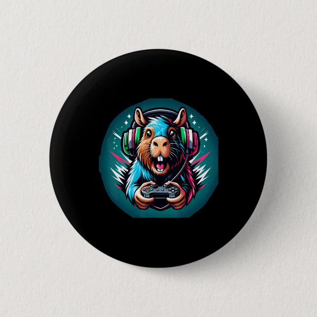 Video Game Capybara Gaming  6 Cm Round Badge (Front)