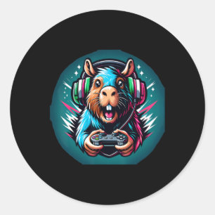 Video Game Capybara Gaming  Classic Round Sticker
