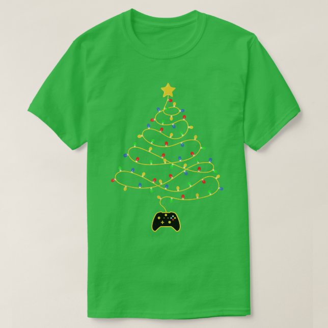 Video Game Christmas Tree Lights Gaming Controller T-Shirt (Design Front)