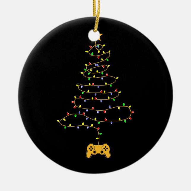 Video Game Christmas Tree Lights Gaming Pajama Ceramic Tree Decoration (Front)