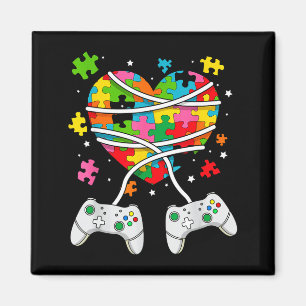 Video game colorful puzzle heart autism awareness magnet