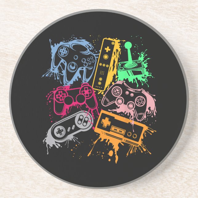 Video Game Console Controllers Retro 80's 90's Arc Coaster (Front)