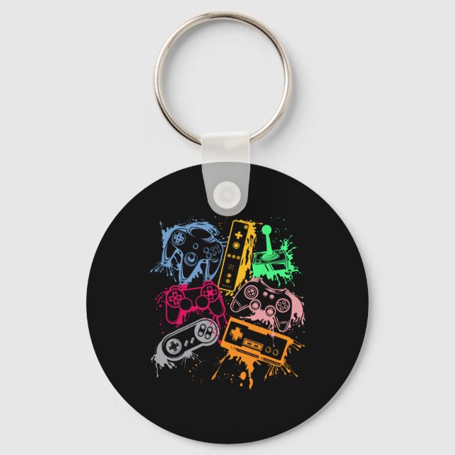 Video Game Console Controllers Retro 80's 90's Arc Key Ring (Front)