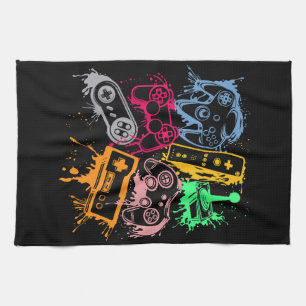 Video Game Console Controllers Retro 80's 90's Arc Tea Towel