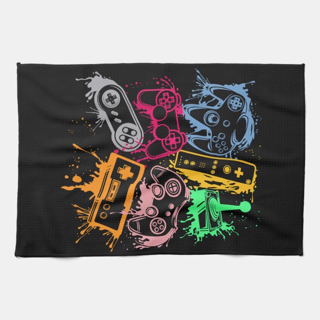 Video Game Console Controllers Retro 80's 90's Arc Tea Towel (Horizontal)