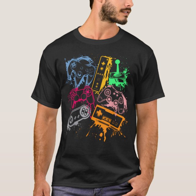 Video Game Console Controllers Retro 80's 90's T-Shirt (Front)