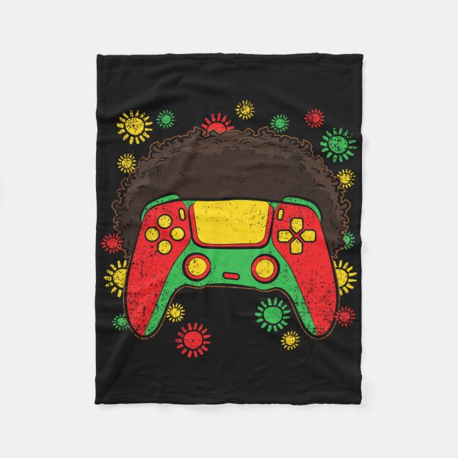Video-game Controller Afro Black History Month Gam Fleece Blanket (Front)