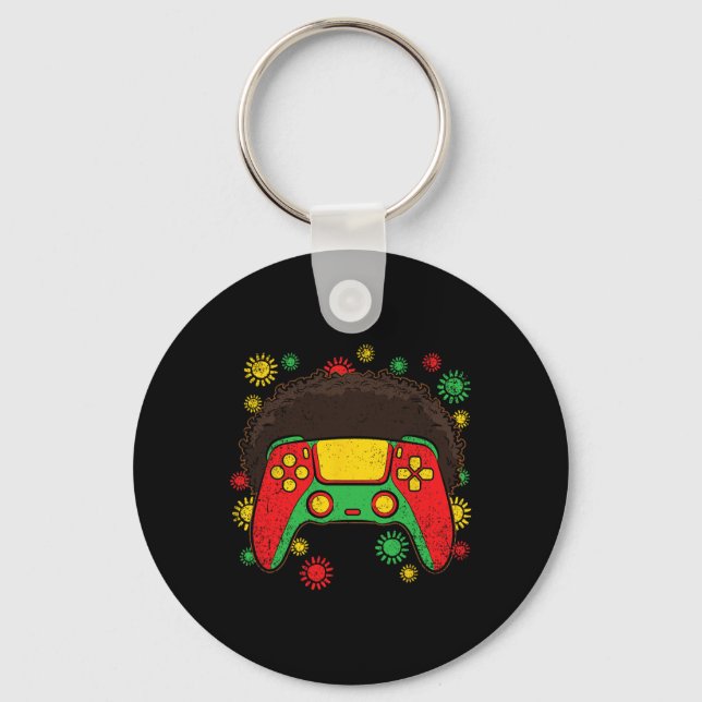 Video-game Controller Afro Black History Month Gam Key Ring (Front)