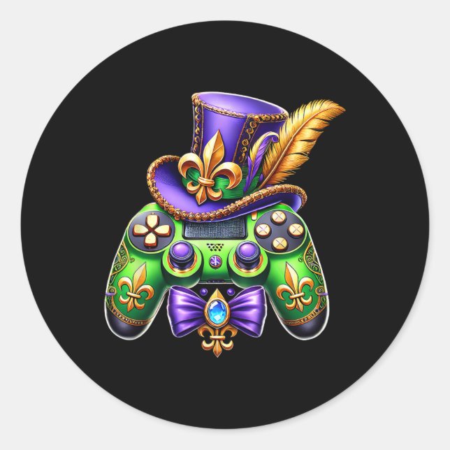 Video Game Controller Beads Mardi Gras Carnival Bo Classic Round Sticker (Front)