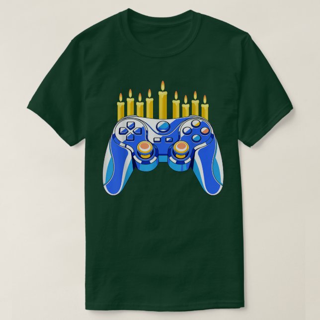 Video Game Controller Chanukah Menorah Candelabra  T-Shirt (Design Front)