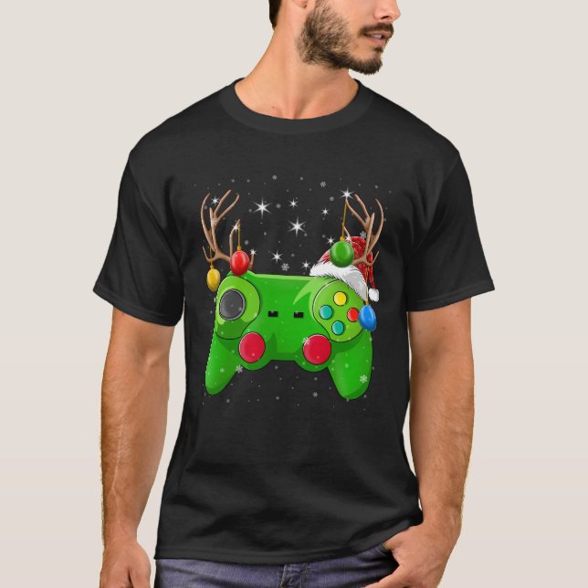 Video Game Controller Christmas Lights Gamer T-Shirt (Front)