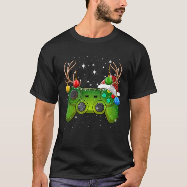 Video Game Controller Christmas Lights Gamer  T-Shirt (Front)