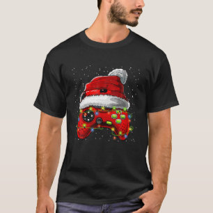 Video Game Controller Christmas Lights Santa Hat F T-Shirt