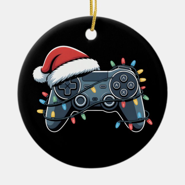 Video Game Controller Christmas Santa Gamer Boys Ceramic Tree Decoration (Front)
