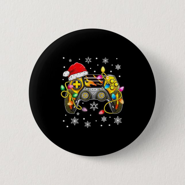 Video Game Controller Christmas Santa Hat Gamer Bo 6 Cm Round Badge (Front)