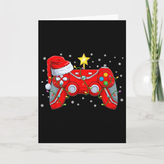 Video Game Controller Christmas Santa Hat Gamer Bo Card (Front)