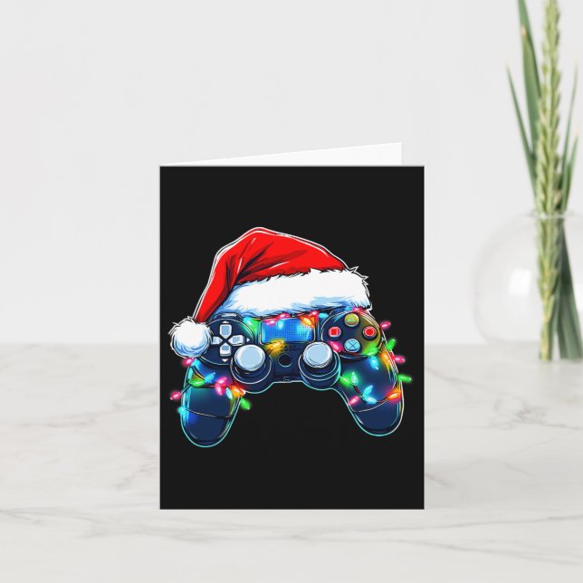 Video Game Controller Christmas Santa Hat Gamer Bo Card (Front)