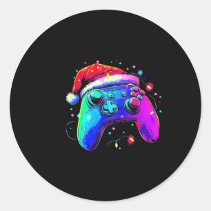 Video Game Controller Christmas Santa Hat Gamer Bo Classic Round Sticker