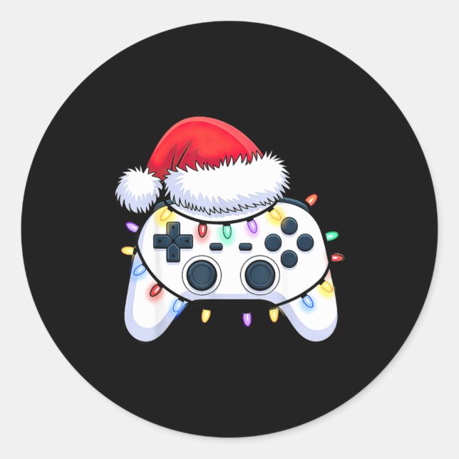 Video Game Controller Christmas Santa Hat Gamer Bo Classic Round Sticker (Front)