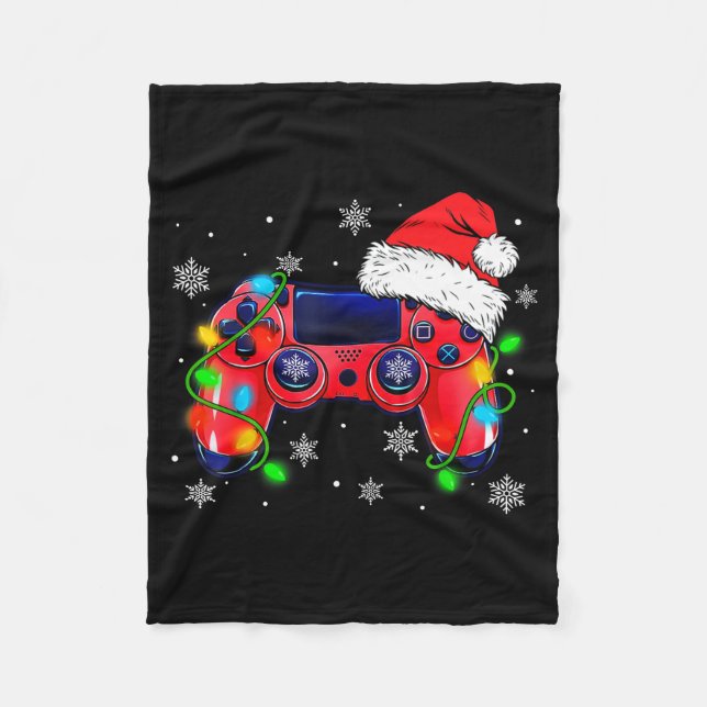 Video Game Controller Christmas Santa Hat Gamer Bo Fleece Blanket (Front)