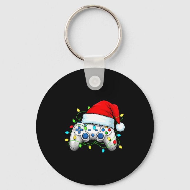Video Game Controller Christmas Santa Hat Gamer Bo Key Ring (Front)