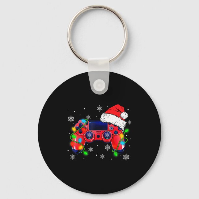 Video Game Controller Christmas Santa Hat Gamer Bo Key Ring (Front)