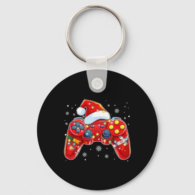 Video Game Controller Christmas Santa Hat Gamer Bo Key Ring (Front)