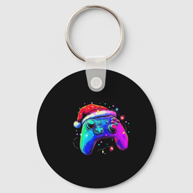 Video Game Controller Christmas Santa Hat Gamer Bo Key Ring (Front)