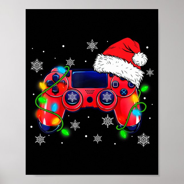 Video Game Controller Christmas Santa Hat Gamer Bo Poster (Front)