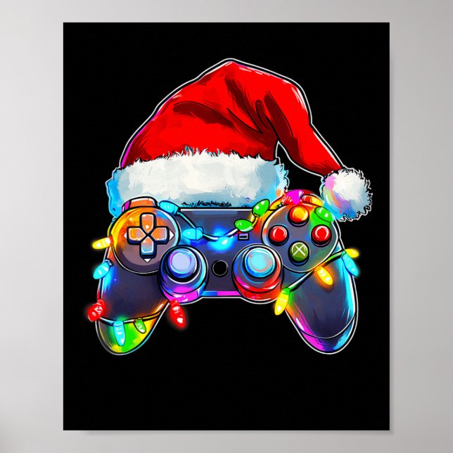 Video Game Controller Christmas Santa Hat Gamer Bo Poster (Front)