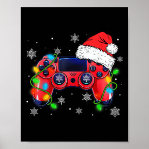 Video Game Controller Christmas Santa Hat Gamer Bo Poster