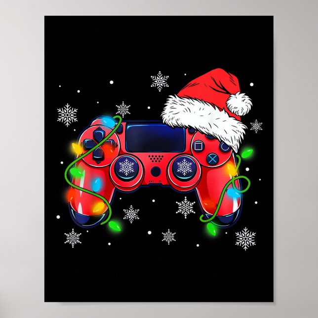 Video Game Controller Christmas Santa Hat Gamer Bo Poster (Front)