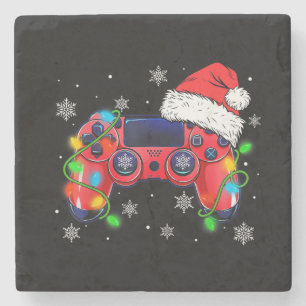 Video Game Controller Christmas Santa Hat Gamer Bo Stone Coaster