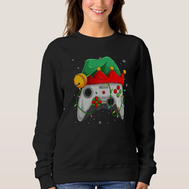 Video Game Controller Christmas Santa Hat Gamer Bo Sweatshirt (Front)