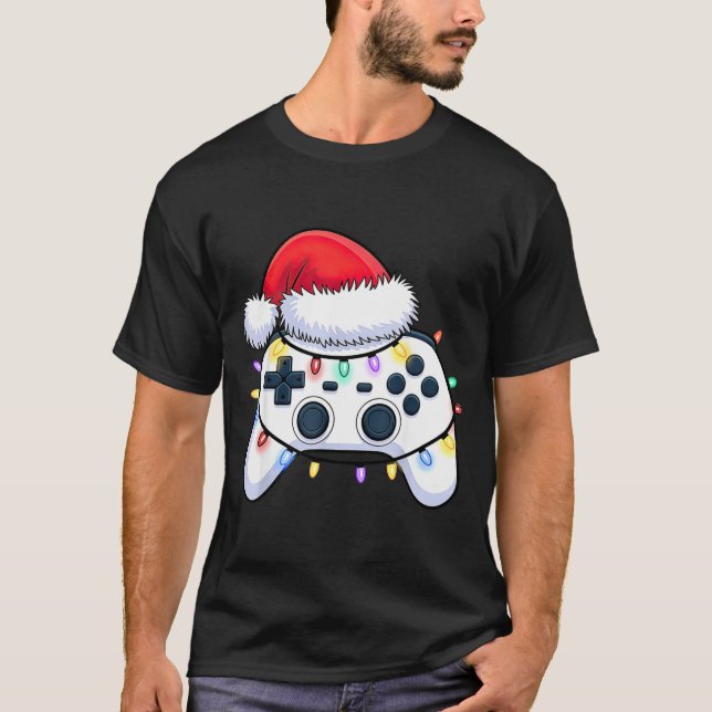 Video Game Controller Christmas Santa Hat Gamer Bo T-Shirt (Front)