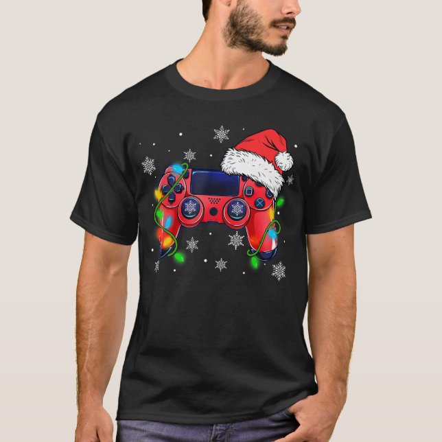Video Game Controller Christmas Santa Hat Gamer Bo T-Shirt (Front)