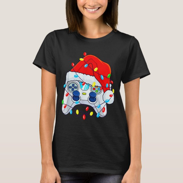 Video Game Controller Christmas Santa Hat Gamer Bo T-Shirt (Front)
