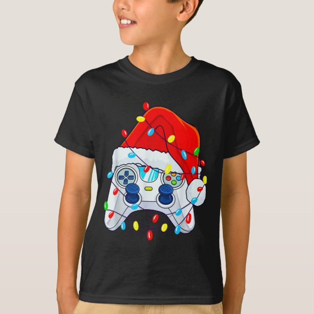 Video Game Controller Christmas Santa Hat Gamer Bo T-Shirt (Front)