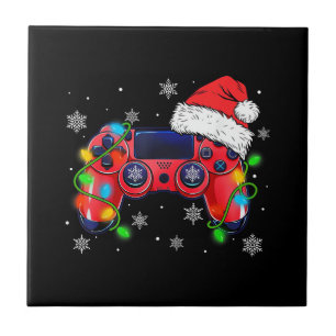 Video Game Controller Christmas Santa Hat Gamer Bo Tile