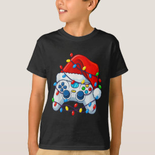 Video Game Controller Christmas Santa Hat Gamer Fu T-Shirt