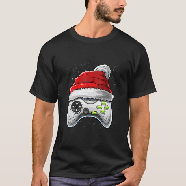 Video Game Controller Christmas Santa Hat Gamer Gi T-Shirt (Front)