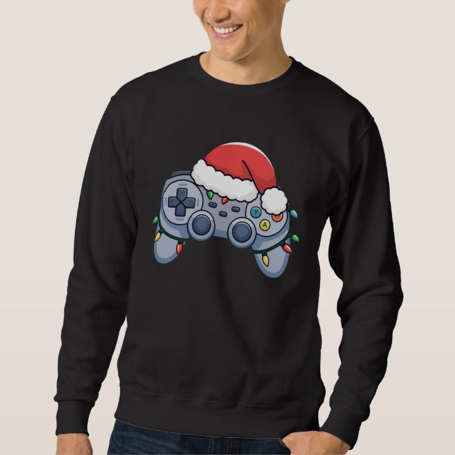 Video Game Controller Christmas Santa Hat Gamer Sweatshirt (Front)