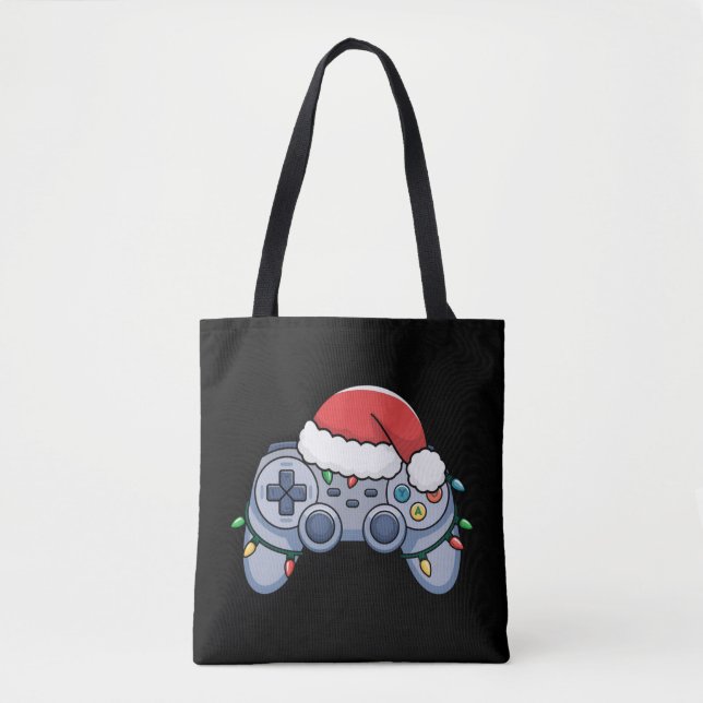Video Game Controller Christmas Santa Hat Gamer Tote Bag (Front)