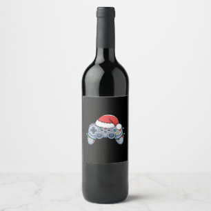 Video Game Controller Christmas Santa Hat Gamer Wine Label