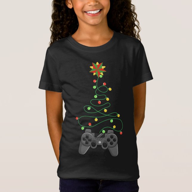 Video Game Controller Christmas Tree Lights Funny  T-Shirt (Front)