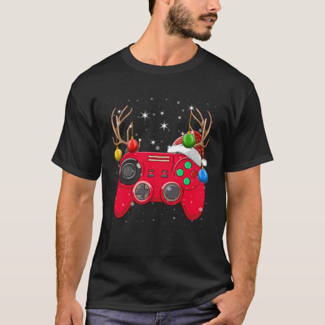 Video Game Controller Christmas Tree Lights Gamer  T-Shirt (Front)