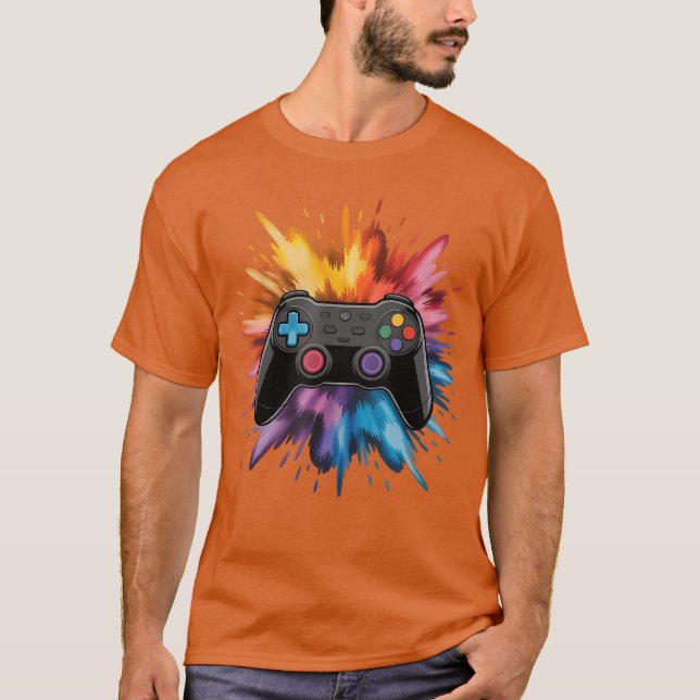 Video Game Controller Colorful Paint Splashes Game T-Shirt (Front)
