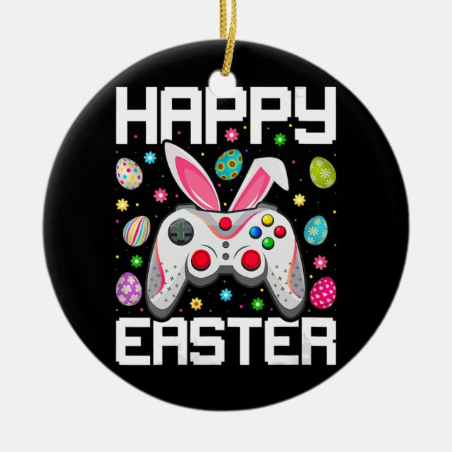Video Game Controller Easter Egg Bunny Gamer Ceramic Tree Decoration (Front)