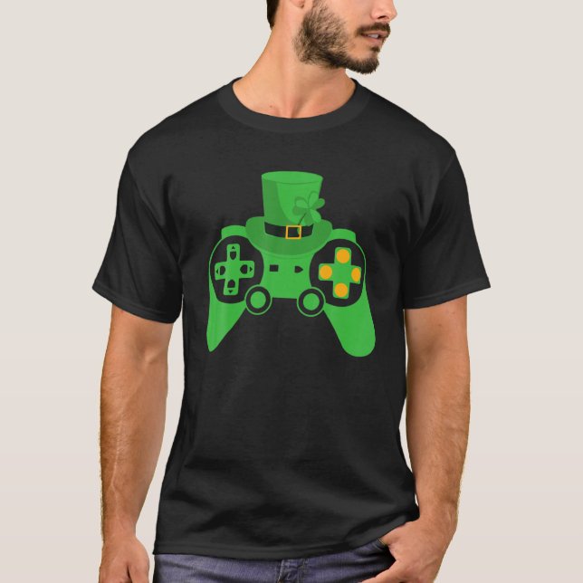 Video Game Controller Funny St. Patrick's Day Iris T-Shirt (Front)
